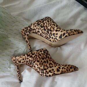 Leopard Print Pointed Toe Mule Heels - Women Sam EDELMAN CALF HAIR BOOTIES